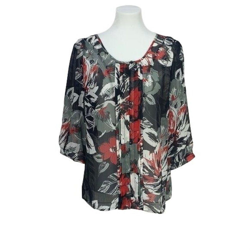 Christopher‎ Banks Black Floral Sheer Large Blouse
